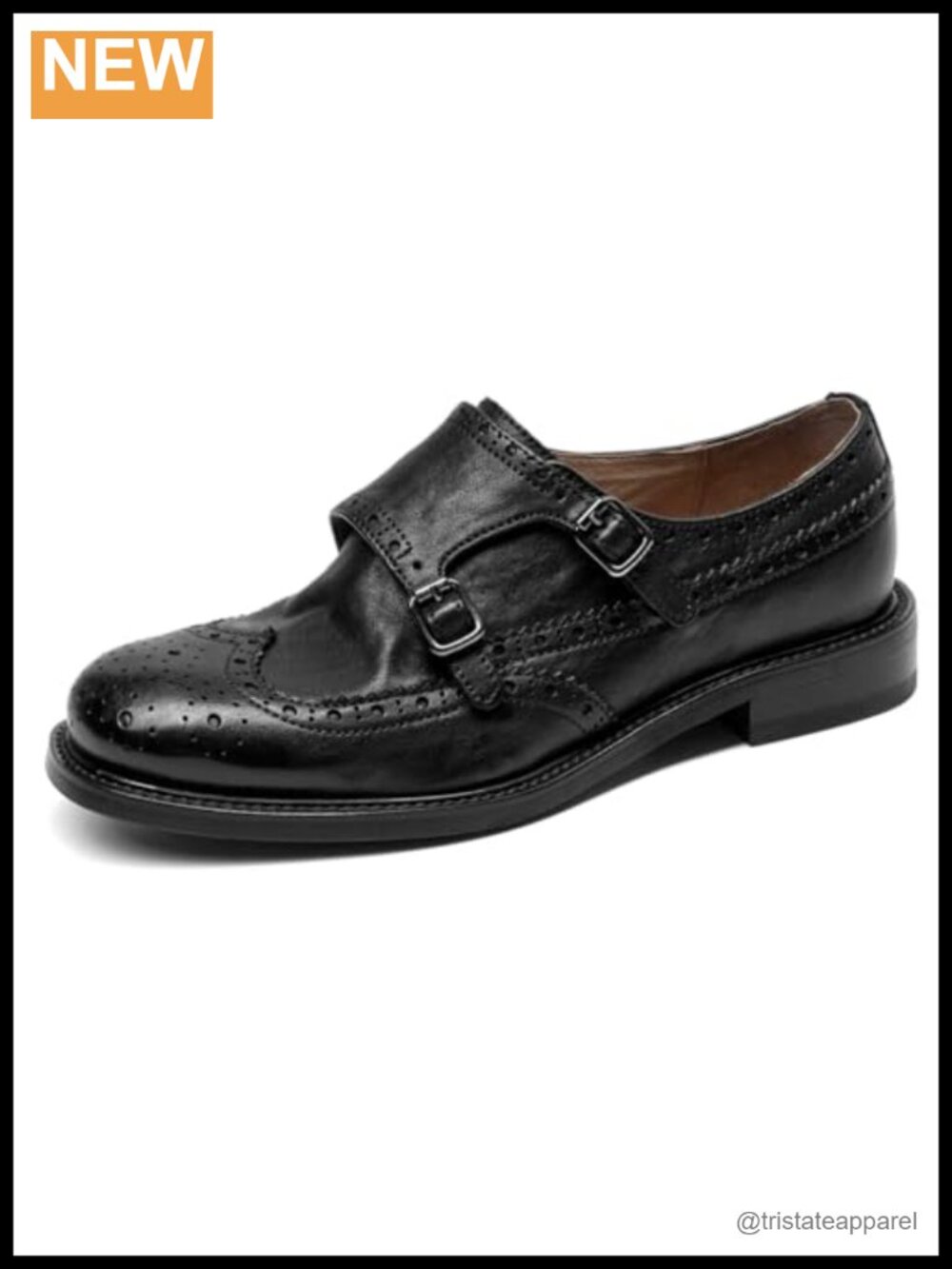 Cowhide Leather Monk Strap Oxfords Closed Toe Buckle Shoes